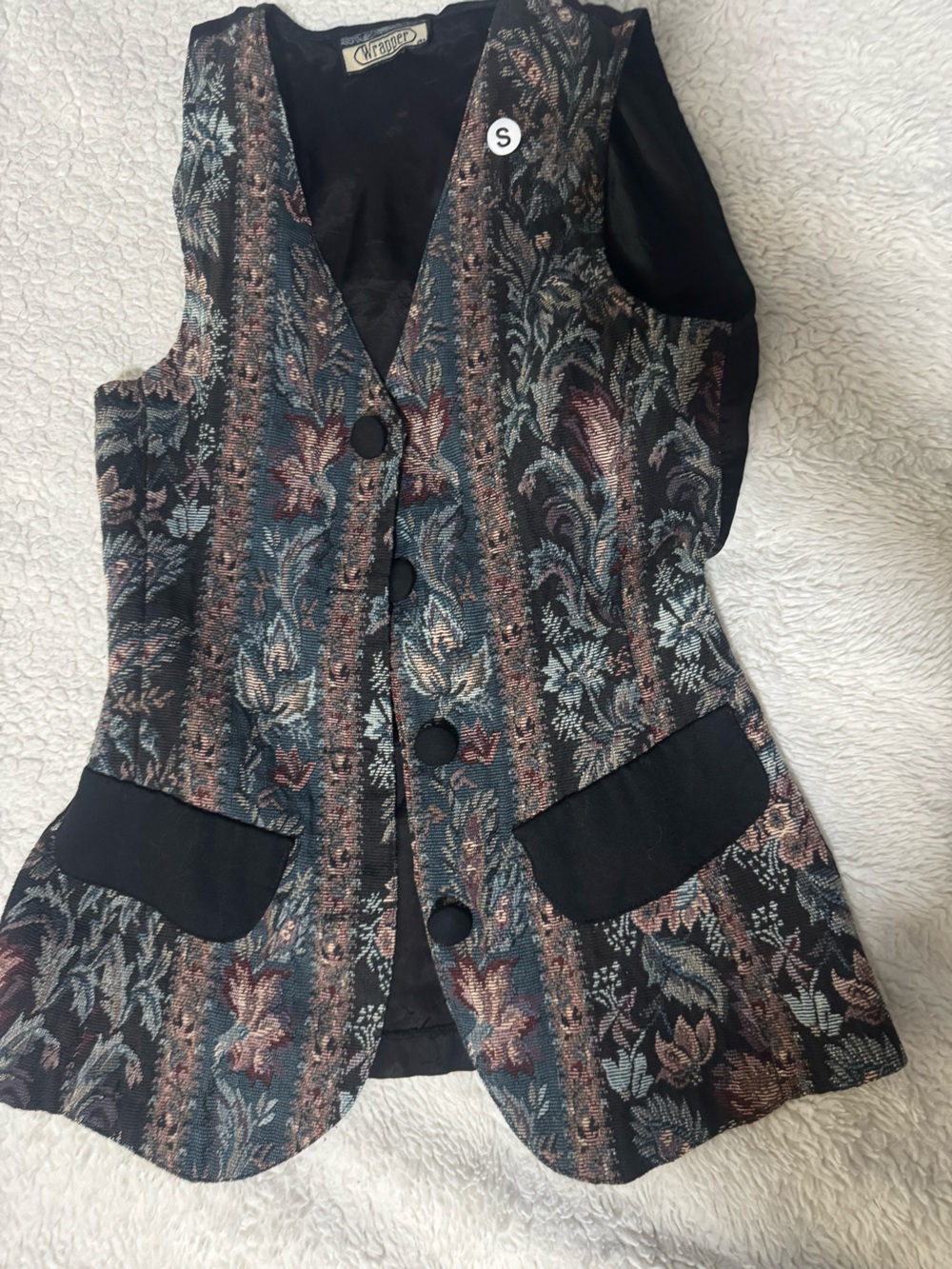 Vintage  Black Lined vest with Tweed Accent embroidered